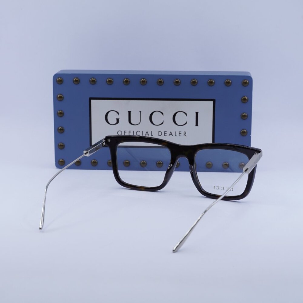Gucci GG1438O 002 Square Eyeglasses 53mm Havana/Silver - Picture 11 of 12